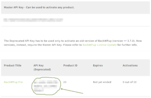 BackWPup Deprecated Api Key