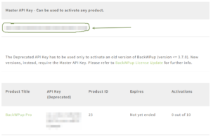 BackWPup Master Api Key